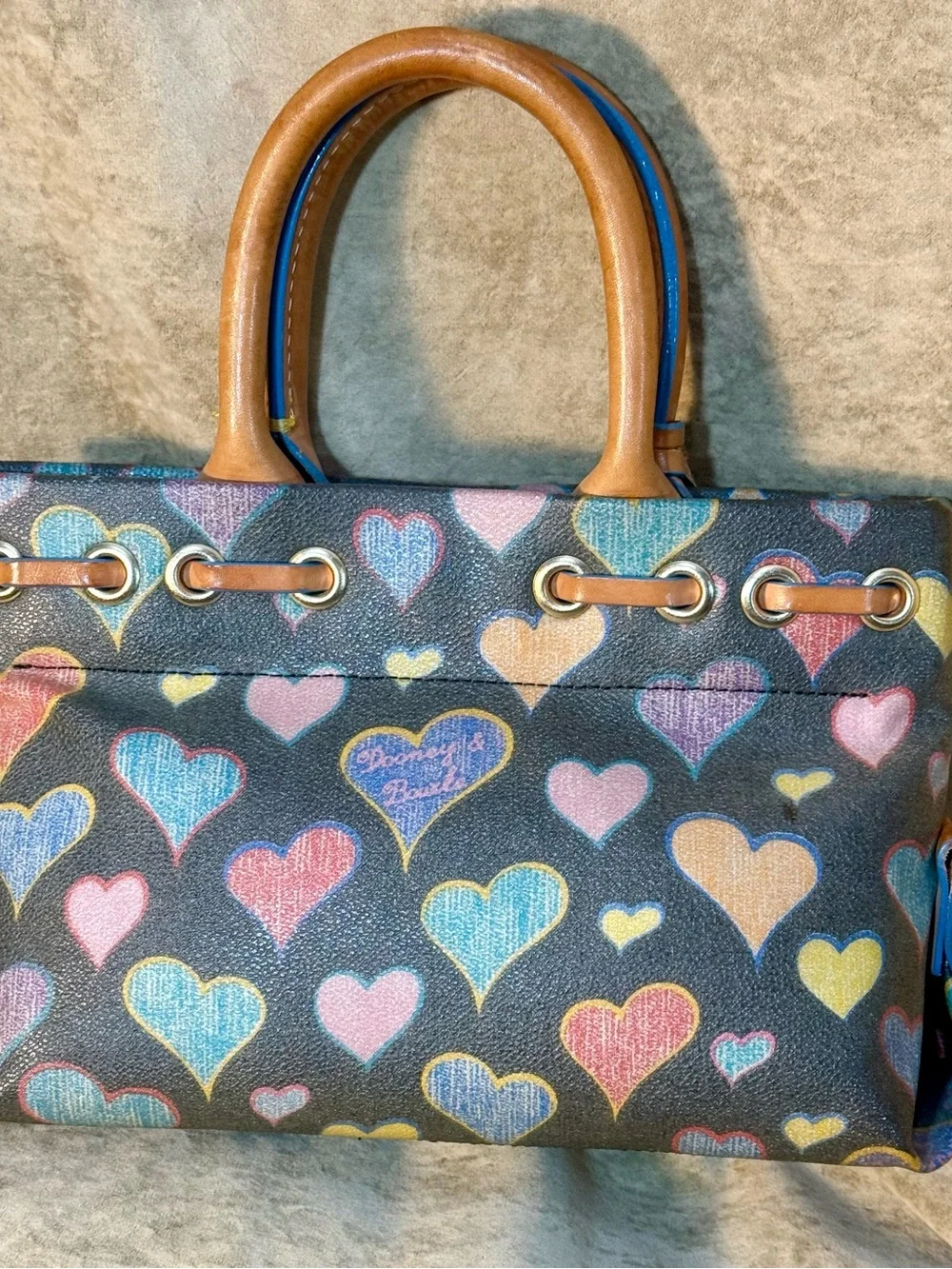 Dooney & Bourke Multicolor Heart Print Small/Mini Satchel with Leather Trim